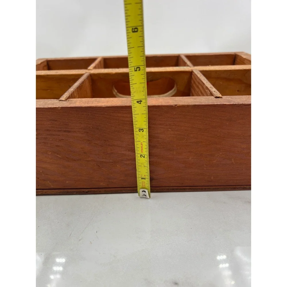 Vintage Wooden 6 Compartment Tool Caddy Organizer Tray Rustic Farmhouse Storage